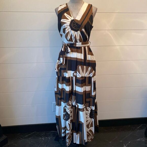 CIVICO 51 Made in Italy Women’s Maxi Brown And Black Sleeveless Dress Sz L - Picture 2 of 15